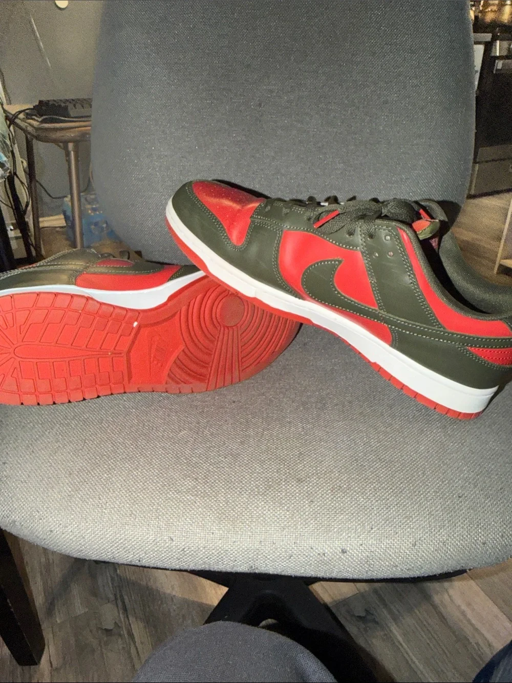 Jordan Low-Top Sneakers in Red and Olive Green